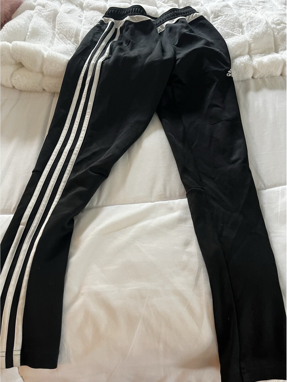 adidas Boys Striped Track Pants Black M 11-12A Tapered Elastic Waist Drawstring